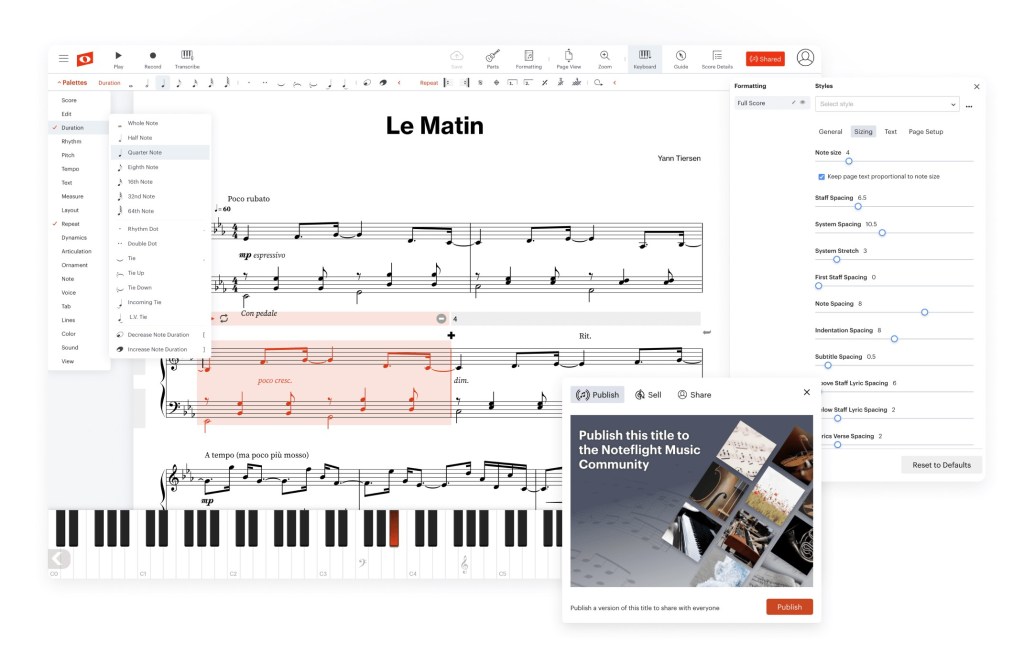 A view of Noteflight on desktop, tablet, and mobile devices